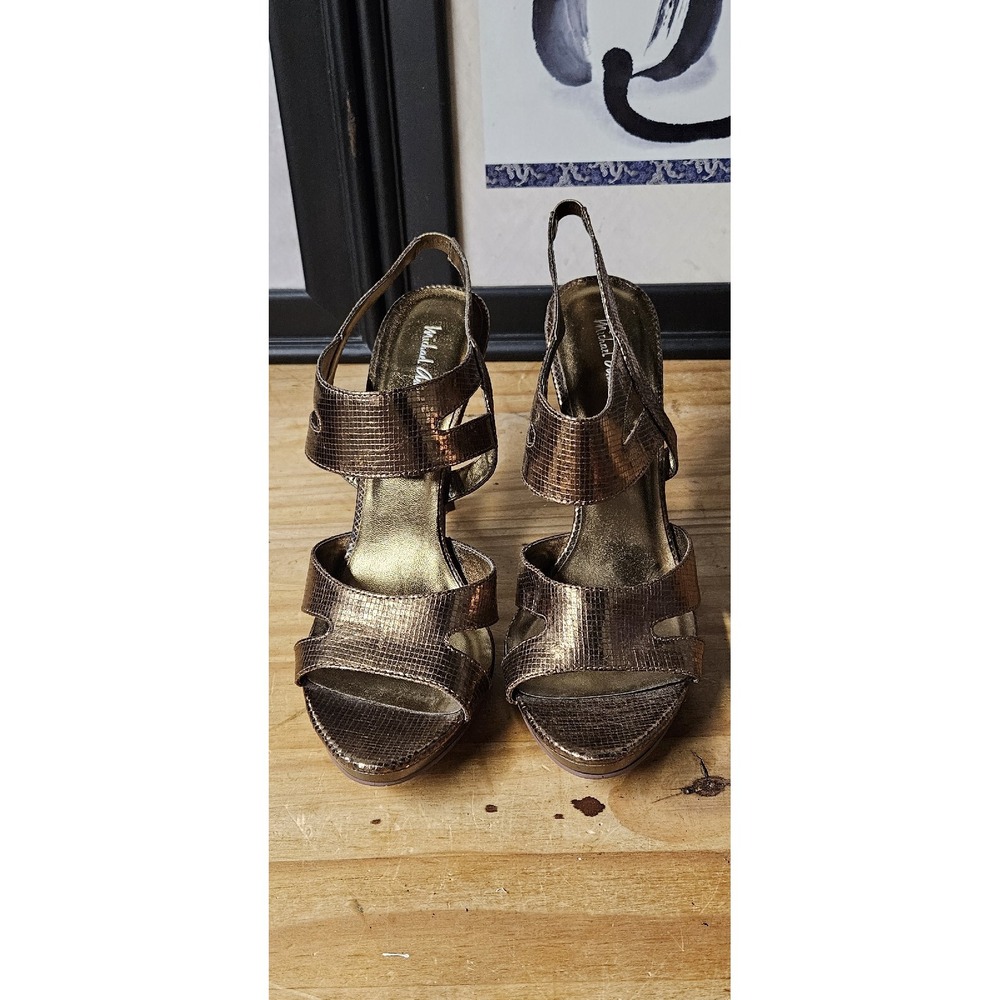 Michael Antonio Women Stiletto Sandal Shoes Ankle Strap Metallic brown Sz 10‎